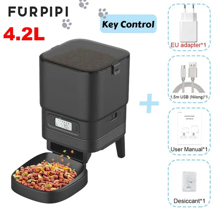 Furpipi Automatic Cat Feeder with LCD Display – Timed Dry Food Dispenser, Dual Power, Button Version, for Cats & Small Dogs