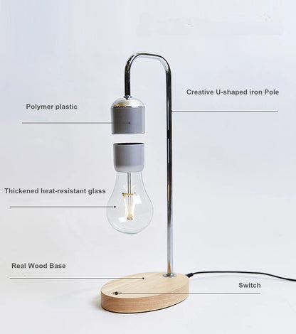 Magnetic Levitating Light Bulb – Wireless Floating LED Desk Lamp with Wood Base (Warm White)
