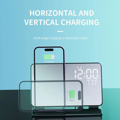 4-in-1 Wireless Charging Station with Alarm Clock & Temperature Display – Fast Charger for iPhone, Samsung & Galaxy Watch