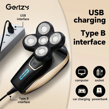 Men's 5-in-1 Bald Head & Beard Trimmer - USB Rechargeable, Smooth Shaving, Stainless Steel Blades, Rotary Shaver