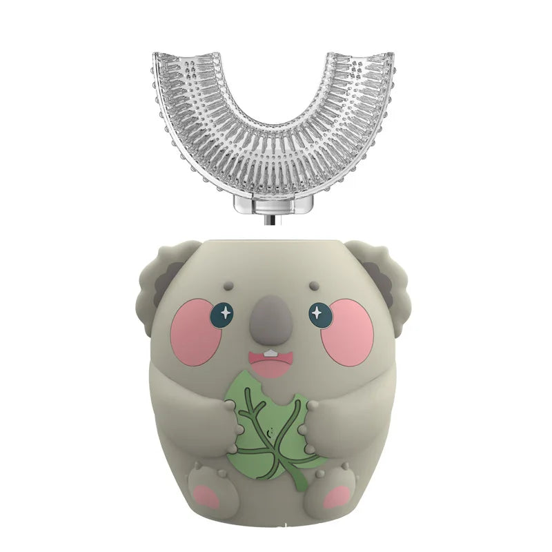 Spazzolino elettrico sonico a 360° a forma di U ricaricabile per bambini, spazzolino automatico in silicone, timer intelligente, luce blu IPX7