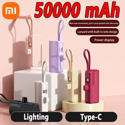 Xiaomi 50000mAh Mini Capsule Power Bank – Fast Charging with Built-in Lanyard, Type-C & Lightning Output