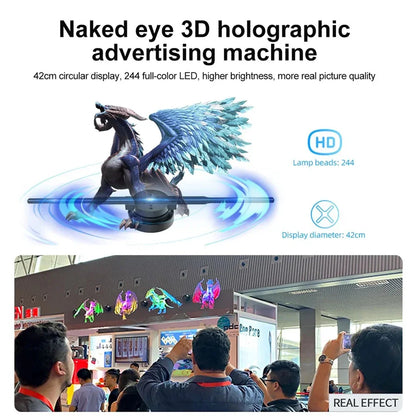 3D Hologram Fan 42CM WiFi LED Holographic Projector - 224 LED Beads, HD Floating Display for Advertising, Stores, Bars & Events