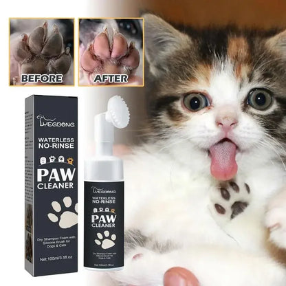 Waterless Pet Paw Cleaner Foam – Rinse-Free Deep Cleanser with Soft Brush (100ml)