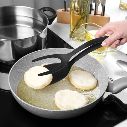 2-in-1 Grip Flip Spatula Tongs – Non-Stick Nylon Cooking Tool for Eggs, Pancakes, Omelets, Fish, and More