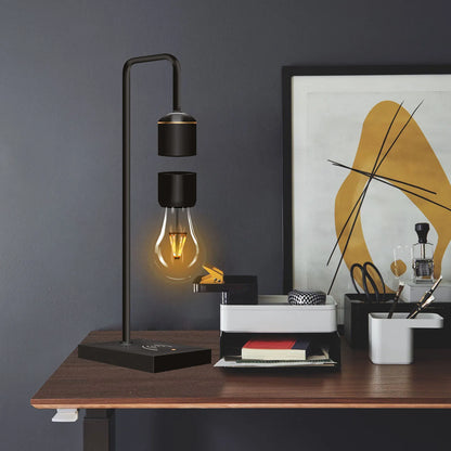 Magnetic Levitating Light Bulb – Wireless Floating LED Desk Lamp with Wood Base (Warm White)