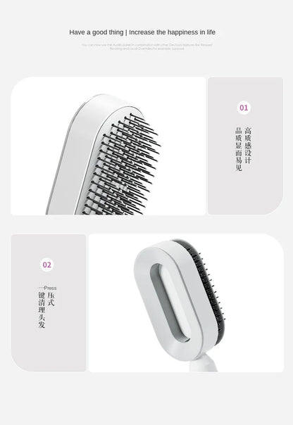 Self Cleaning Hair Brush for Women – One-Key Hair Loss Prevention & Scalp Massage Comb