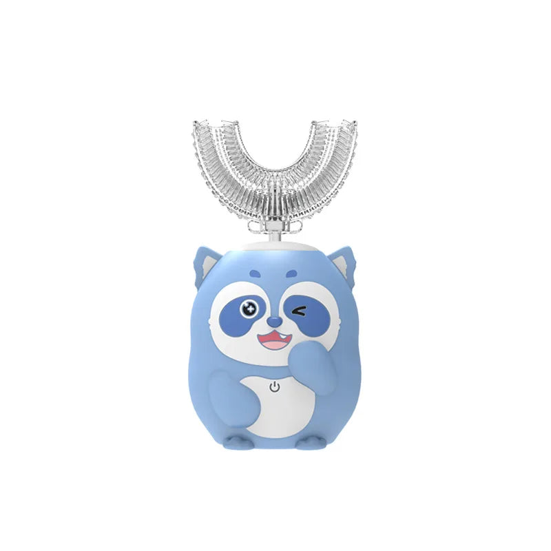 Spazzolino elettrico sonico a 360° a forma di U ricaricabile per bambini, spazzolino automatico in silicone, timer intelligente, luce blu IPX7