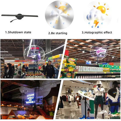 3D Hologram Fan 42CM WiFi LED Holographic Projector - 224 LED Beads, HD Floating Display for Advertising, Stores, Bars & Events
