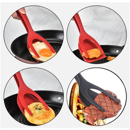 2-in-1 Grip Flip Spatula Tongs – Non-Stick Nylon Cooking Tool for Eggs, Pancakes, Omelets, Fish, and More
