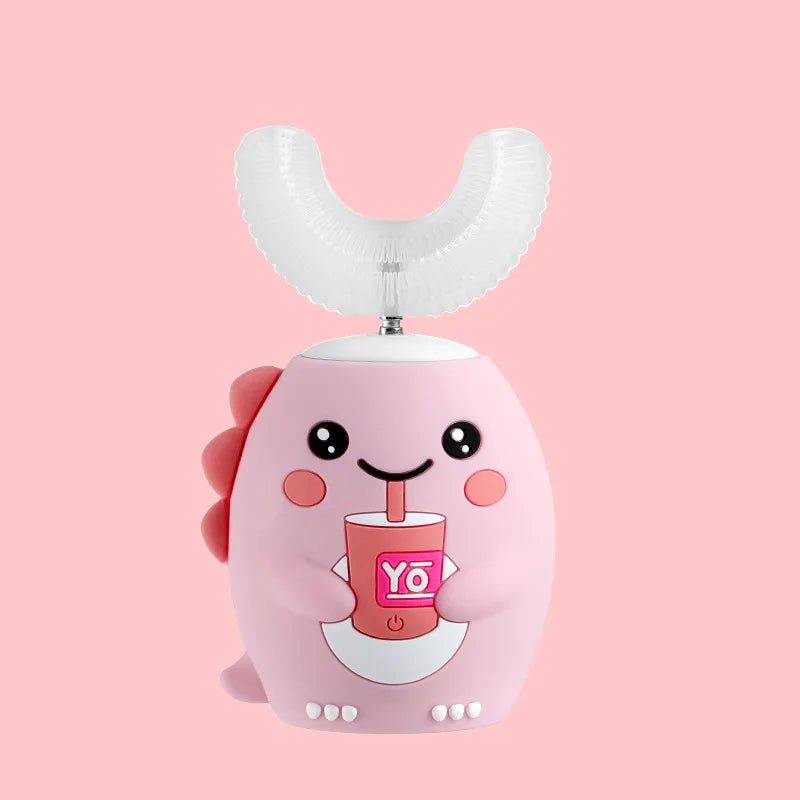 Spazzolino elettrico sonico a 360° a forma di U ricaricabile per bambini, spazzolino automatico in silicone, timer intelligente, luce blu IPX7