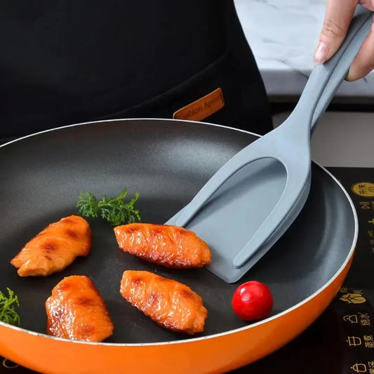 2-in-1 nylon grip flip spatula tongs for flipping eggs, pancakes, omelets, and fish