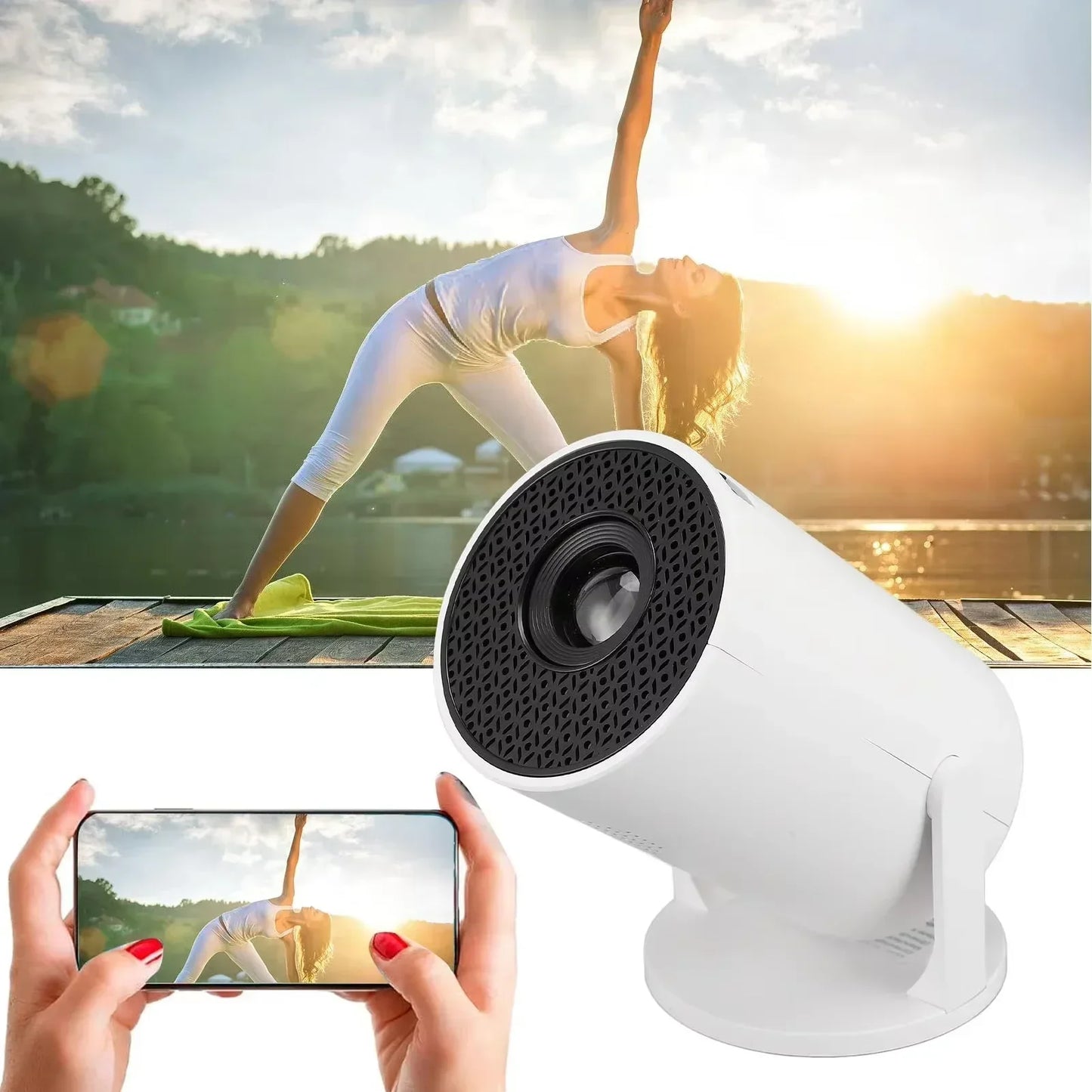 Proiettore Wi-Fi portatile 1080P Full HD girevole a 270° | Trasmissione wireless per Android/iOS/PC/TV Stick | Mini sistema home theater