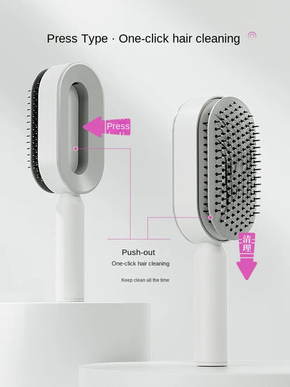 Self Cleaning Hair Brush for Women – One-Key Hair Loss Prevention & Scalp Massage Comb