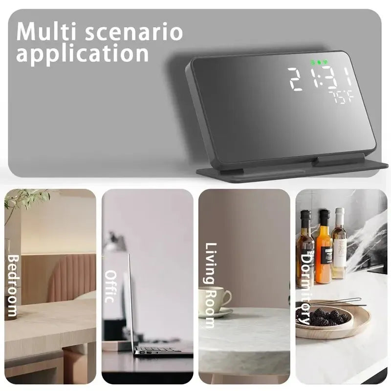 Supporto caricabatterie wireless 4 in 1 con sveglia, temperatura, stazione di ricarica rapida per iPhone 15/14, Samsung S23/S22 Galaxy Watch