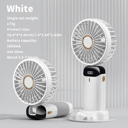 Foldable Mini Fan – 3000mAh USB Rechargeable | 5-Speed Handheld, Desk, Neck Hanging with Display & Phone Stand