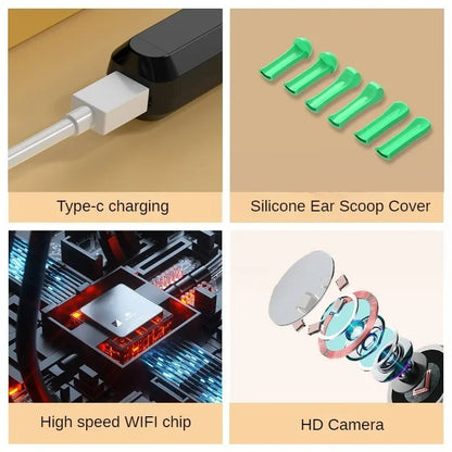 Visual Ear Cleaner with 1296P Camera & 6 LED Lights - Wireless WI-FI Smart Ear Wax Removal Tool with USB-C Charging