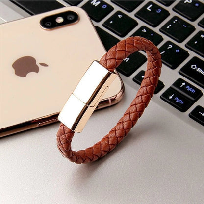 Leather Charging Cable Bracelet – USB Data Cable Wristband for Android & iPhone