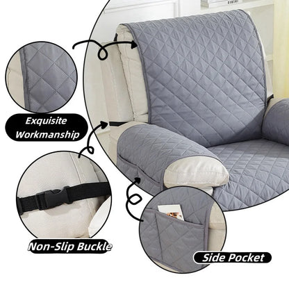 Waterproof Recliner Sofa Cover with Side Pockets - Solid Color, Removable, Machine Washable Furniture Protector for Living Room