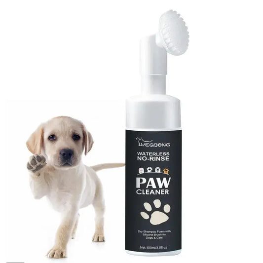 Schiuma detergente per zampe di animali domestici senza acqua – Detergente profondo senza risciacquo con spazzola morbida (100 ml)
