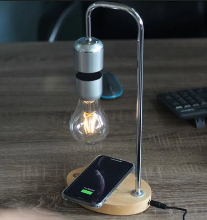 Magnetic Levitating Light Bulb – Wireless Floating LED Desk Lamp with Wood Base (Warm White)