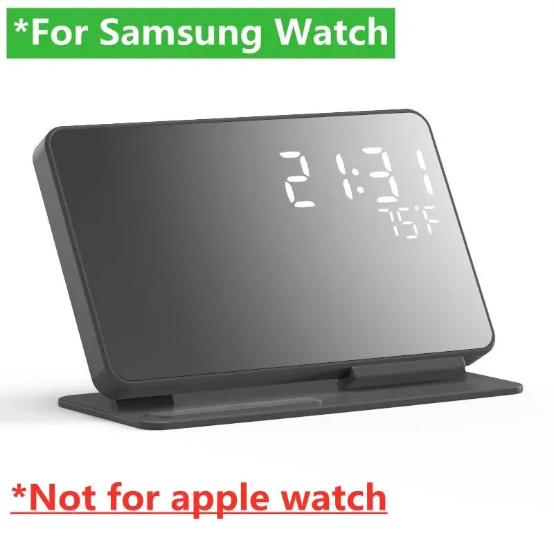 Supporto caricabatterie wireless 4 in 1 con sveglia, temperatura, stazione di ricarica rapida per iPhone 15/14, Samsung S23/S22 Galaxy Watch