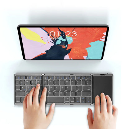 HUWEI Mini Folding Wireless Bluetooth Keyboard with Touchpad – Portable 64-Key Rechargeable Keyboard for Windows, Android, iOS, Russian, Spanish, Arabic, Hebrew, Portuguese