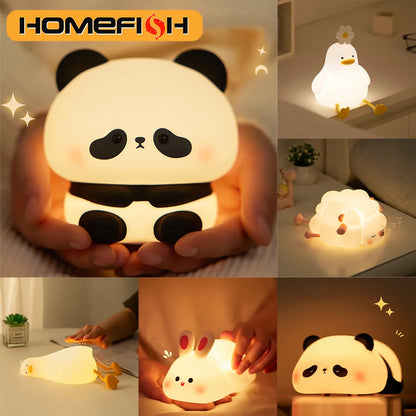 USB rechargeable cute animal LED night light shaped like a panda and rabbit for kids’ bedside lamp
