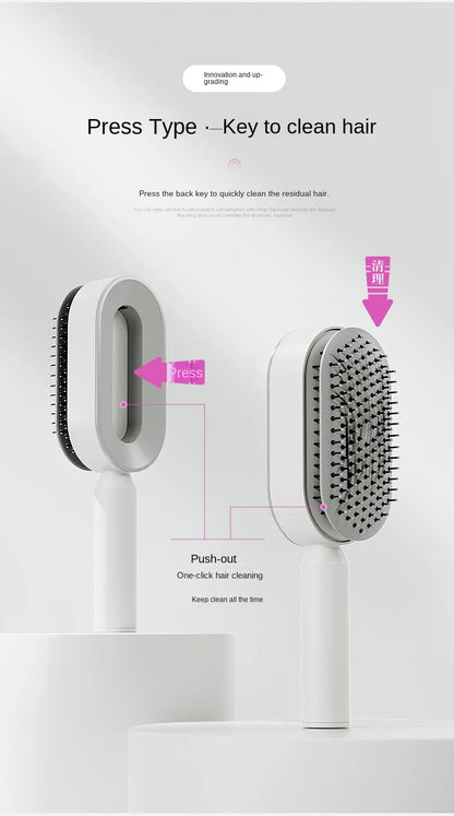 Self Cleaning Hair Brush for Women – One-Key Hair Loss Prevention & Scalp Massage Comb