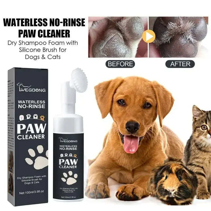 Schiuma detergente per zampe di animali domestici senza acqua – Detergente profondo senza risciacquo con spazzola morbida (100 ml)