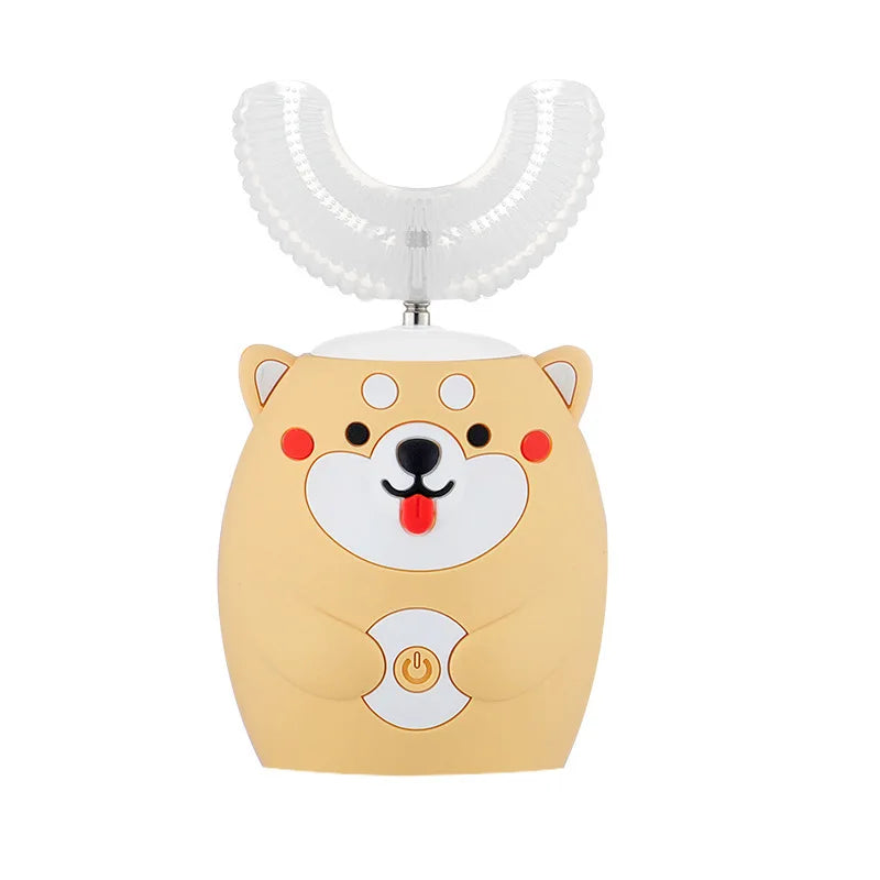 Spazzolino elettrico sonico a 360° a forma di U ricaricabile per bambini, spazzolino automatico in silicone, timer intelligente, luce blu IPX7