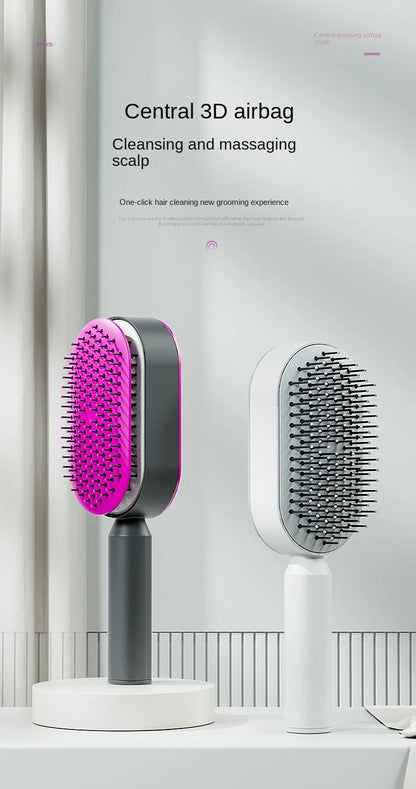 Self Cleaning Hair Brush for Women – One-Key Hair Loss Prevention & Scalp Massage Comb