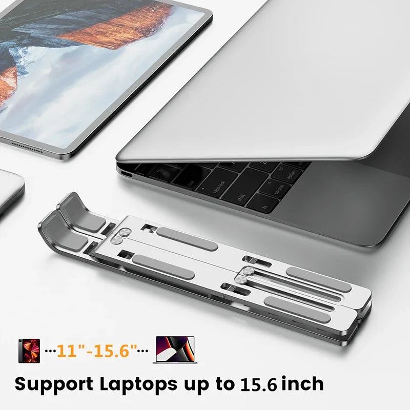 Supporto per laptop in lega di alluminio regolabile, pieghevole, portatile, per supporto per computer portatile, supporto antiscivolo.