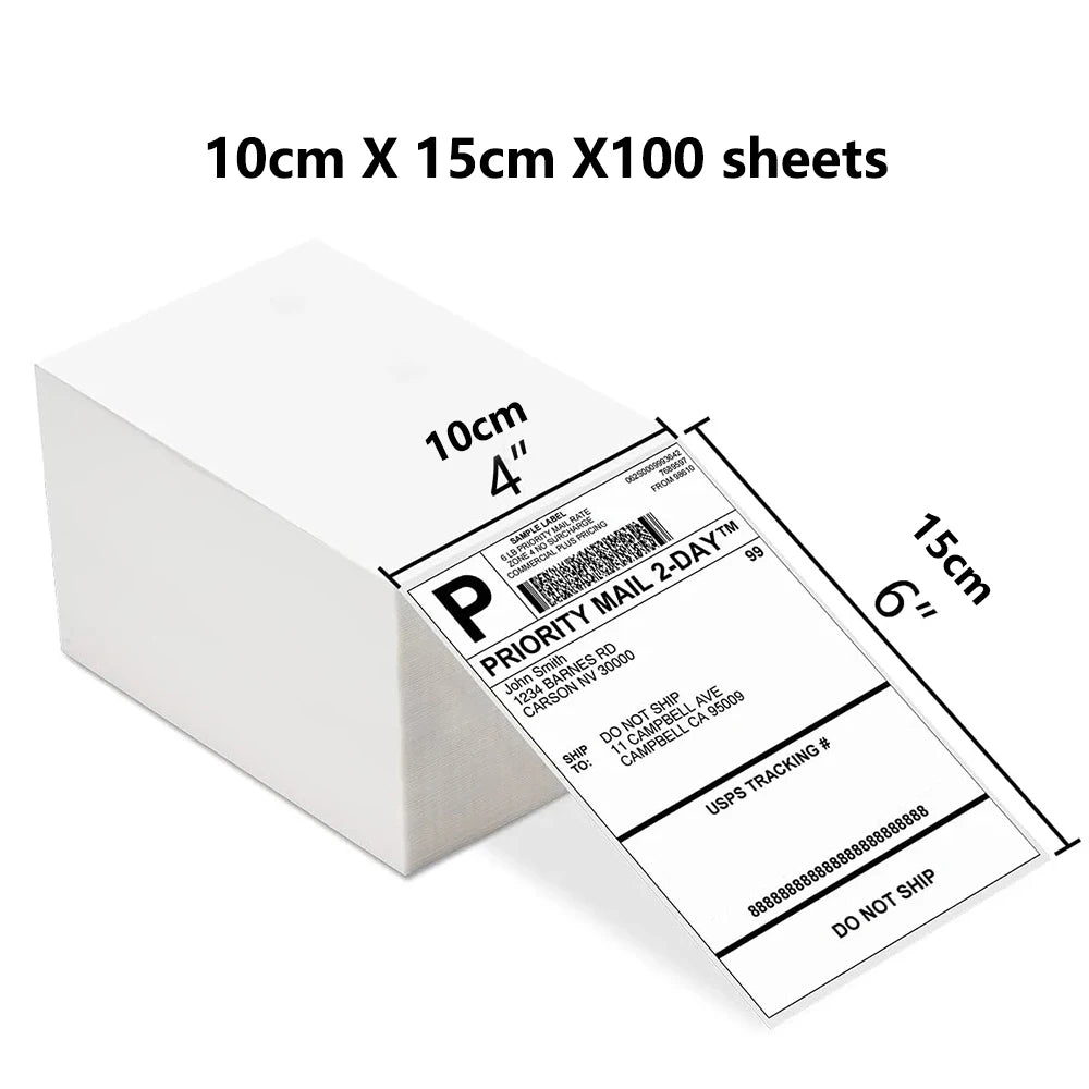 Etichette termiche per spedizioni 4"x6" - Carta adesiva 100x150 mm (100 fogli) per DHL, UPS, USPS, Express e stampa di codici a barre