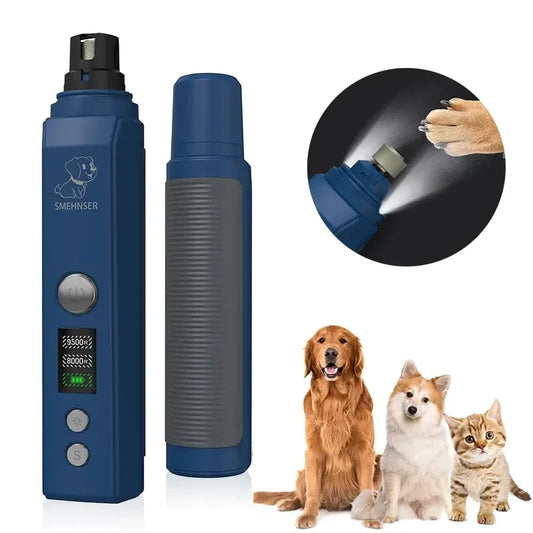 Rechargeable electric pet nail grinder with LED light, quiet grooming tool for trimming dog and cat nails painlessly