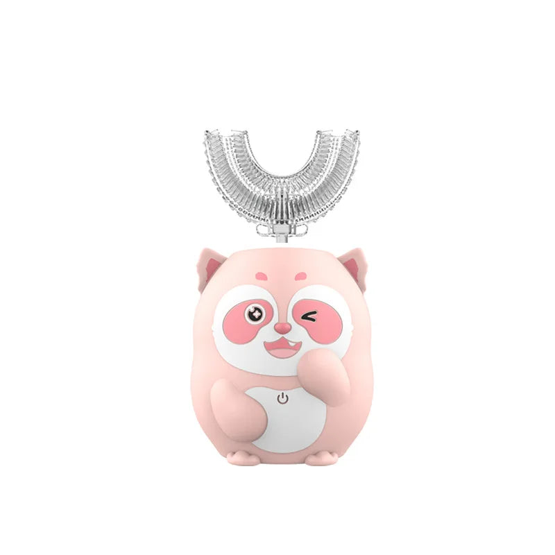 Spazzolino elettrico sonico a 360° a forma di U ricaricabile per bambini, spazzolino automatico in silicone, timer intelligente, luce blu IPX7