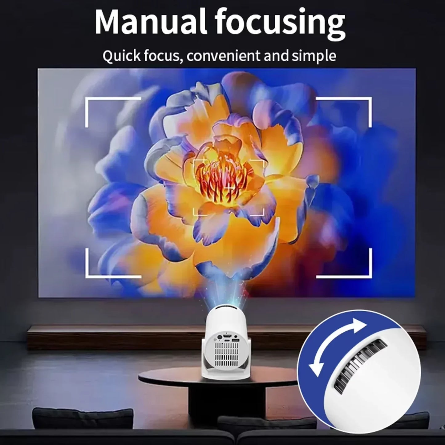 Proiettore Wi-Fi portatile 1080P Full HD girevole a 270° | Trasmissione wireless per Android/iOS/PC/TV Stick | Mini sistema home theater