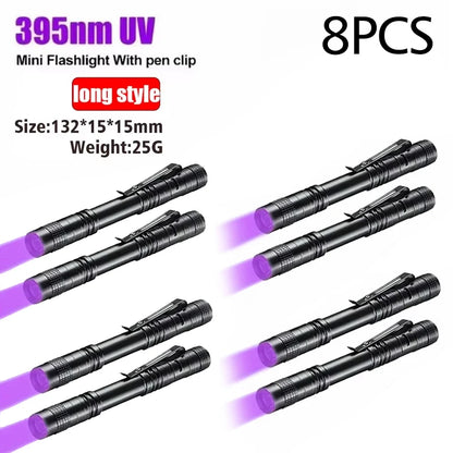 Portable UV Flashlight 395nm - Ultraviolet Torch with Pen Clip for Pet Urine, Scorpion, and Stain Detection