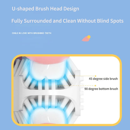360° U-Shaped Sonic Electric Toothbrush for Kids - USB Rechargeable, Smart Timer, Blue Light Sterilization, IPX7 Waterproof