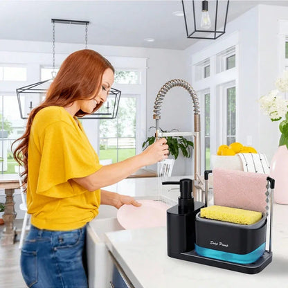 Multi-Functional Soap Dispenser Set with Sponge, Brush & Dishcloth Holder – 2-in-1 Kitchen Sink Organizer