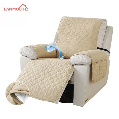 Waterproof Recliner Sofa Cover with Side Pockets - Solid Color, Removable, Machine Washable Furniture Protector for Living Room