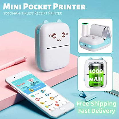 Mini Photo Pocket Printer – Portable Ink-Free Thermal 57mm Sticker Printer, Wireless Bluetooth 200dpi for Android & iOS