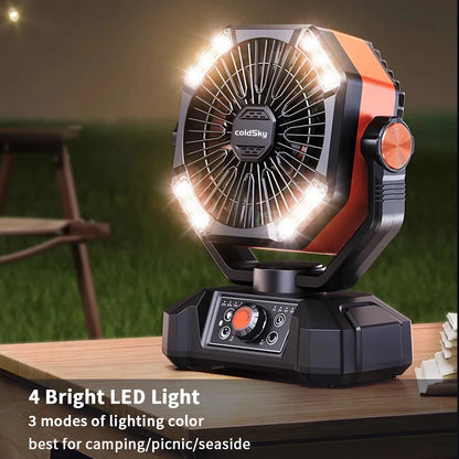 ColdSky Portable Camping Fan with 4 LED Lantern, 8 Speeds, 20000mAh Rechargeable Battery – Outdoor & Emergency Use