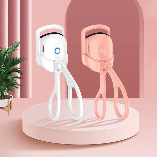 USB heated eyelash curler with two temperature settings for soft and hard lashes, portable electric lash curling comb