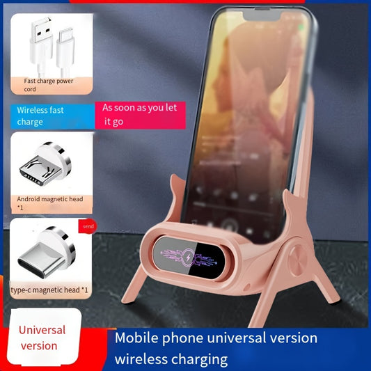Universal wireless charger stand with fast charging and auto-sensing for smartphones, suitable for car or home use