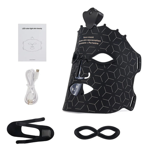 Wireless silicone LED face mask with 7-color light therapy for anti-aging, acne treatment, and skin brightening